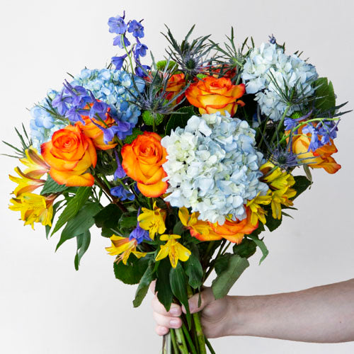 Hot Air Balloon Journey Colorful Flower Bouquet