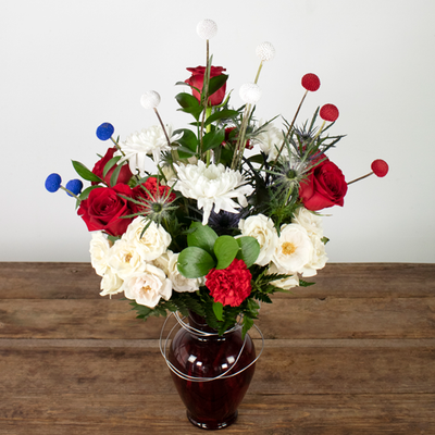 Patriotic Red White and Blue Flowers DIY Box