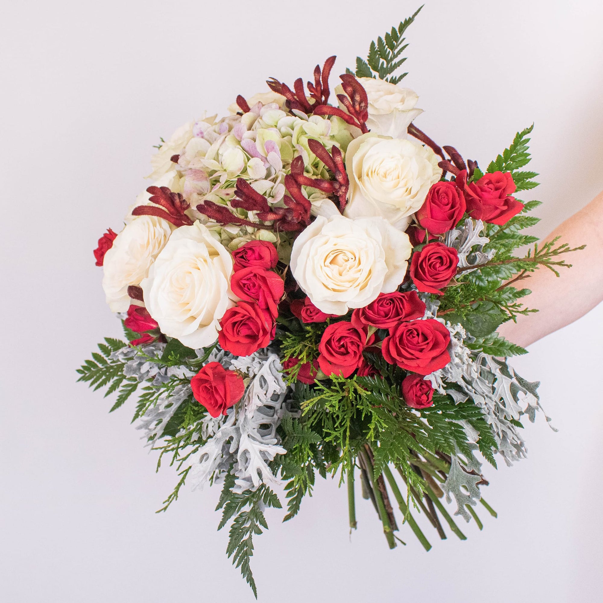 Sweater Weather White Rose Holiday Bouquet